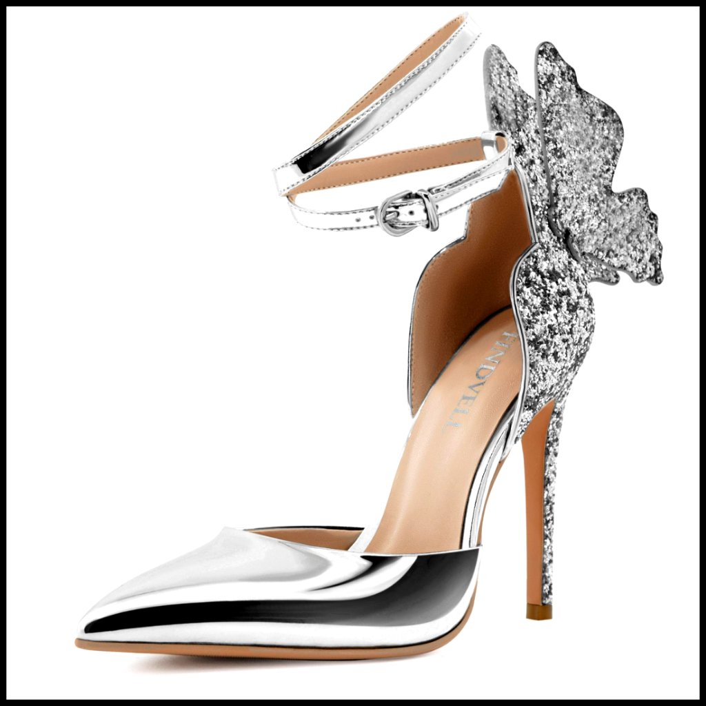 Sparkly Stiletto Pumps Elegant Butterfly Ankle Strap Heels Dress Shoes